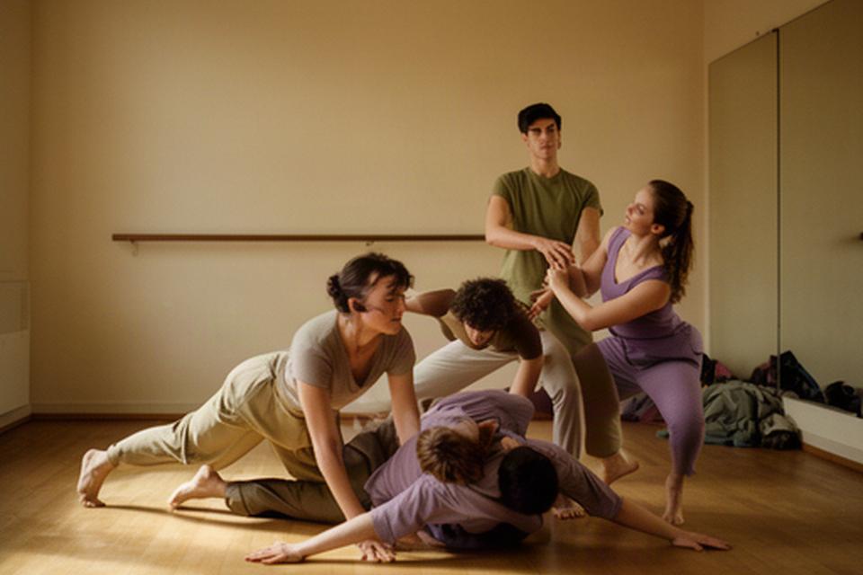 Pequeño taller de danza con bailarines locales durante los primeros años del estudio